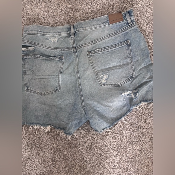 American Eagle Outfitters High Waist Blue Distressed Shorts - Picture 3 of 3